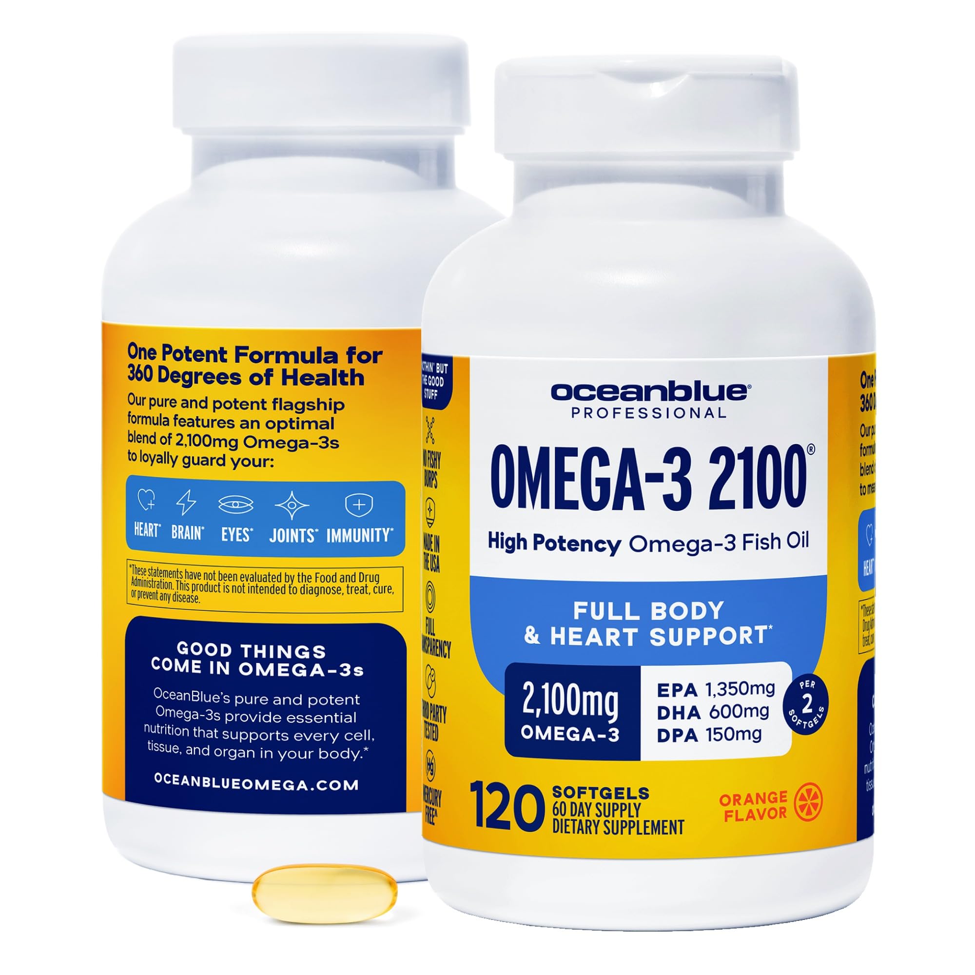 Professional Omega-3 2100 – 120 ct – 2 Pack – Triple Strength Burpless Fish Oil Supplement with High- Potency EPA, DHA, DPA – Wild-Caught – Orange Flavor (120 Servings)