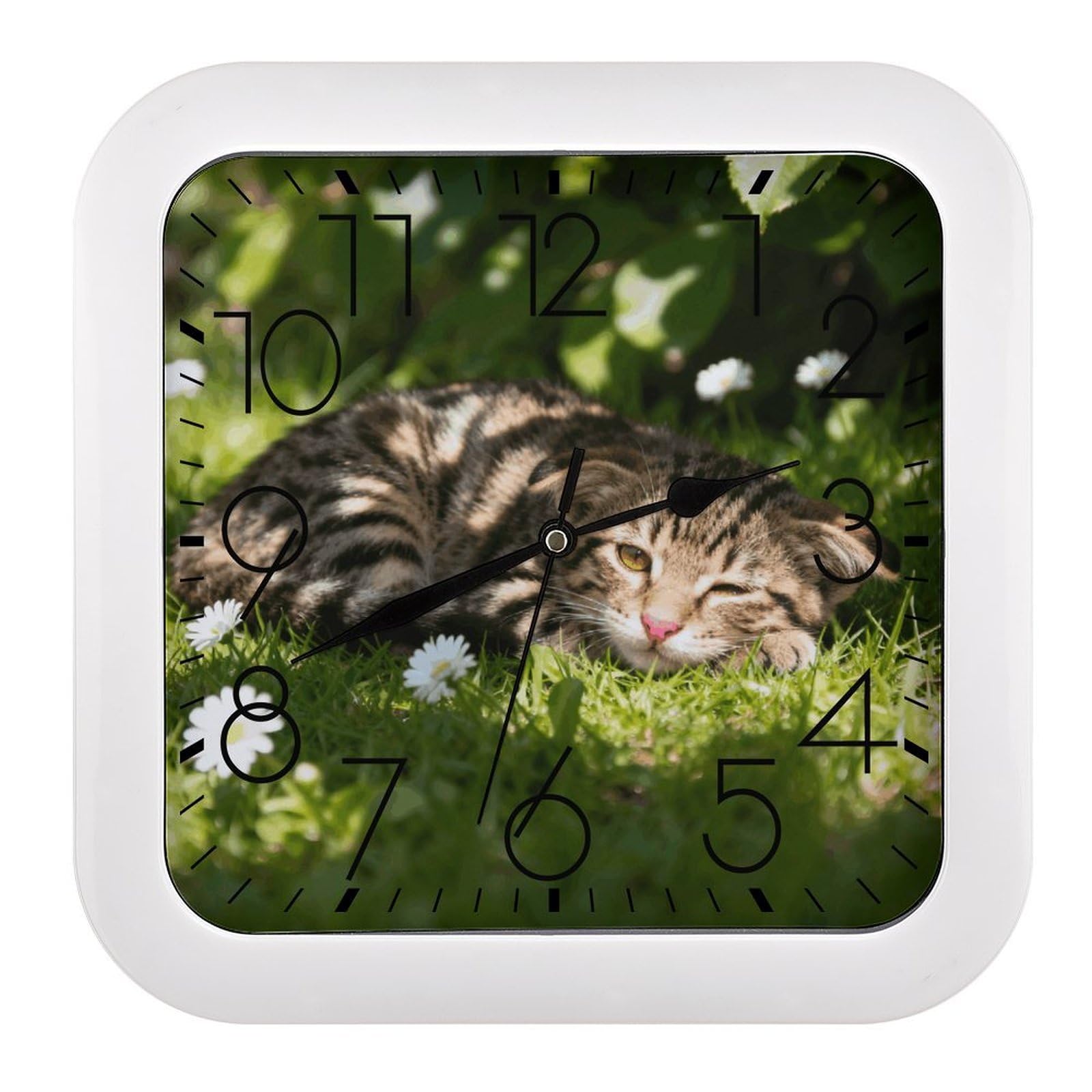 Horloge murale silencieuse sans tic-tac à motif chat, cadran carré 25 cm pour chambre