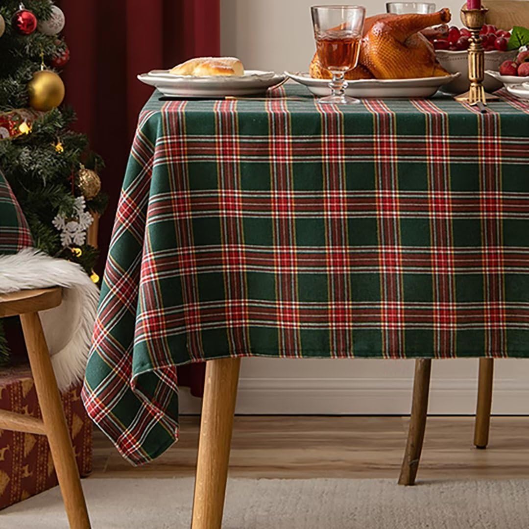 Nappe rectangulaire rouge vert motif carreaux buffle 140x200 cm pour table d'hiver