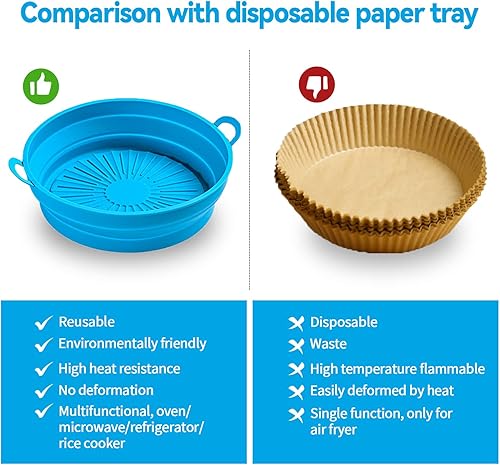 Miniatura 6 de YEJAHY Olla de silicona para freidora de aire de 7.5 pulgadas, cesta plegable para freidora de aire, accesorios de horno reutilizables seguros para