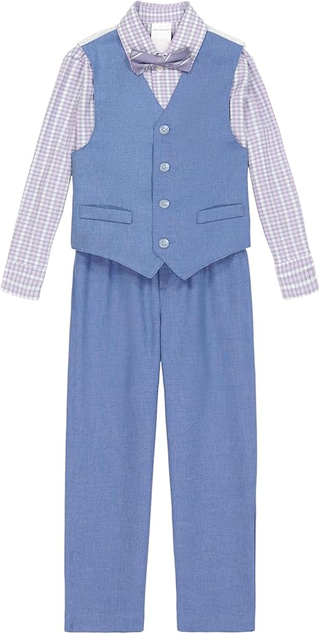 Van Heusen Boys' 4-Piece Formal Suit Set, Vest, Pants, Collared Dress Shirt, and Tie