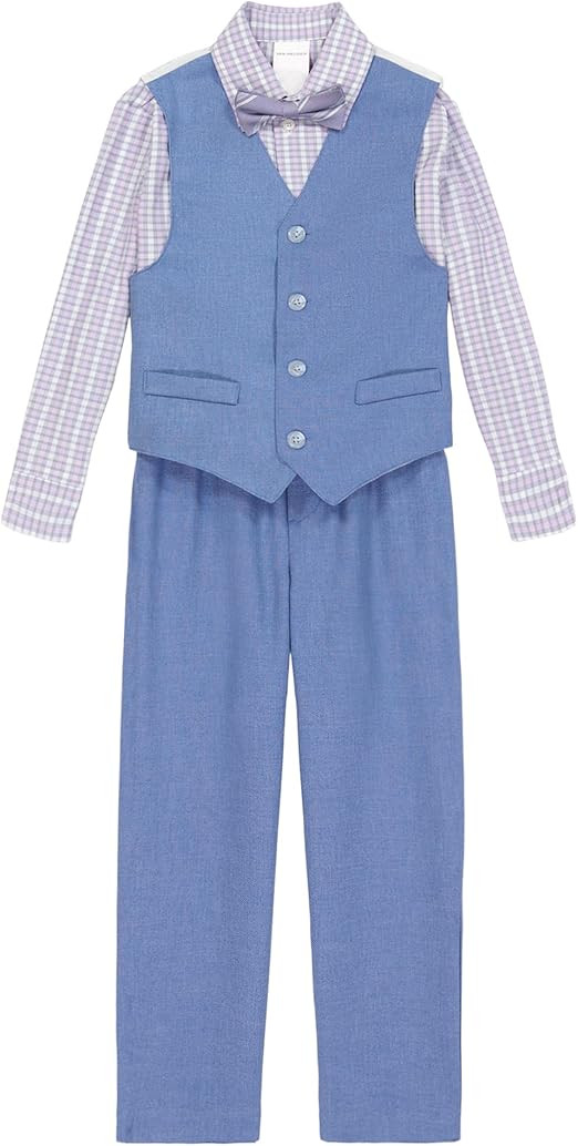 Van Heusen Boys' 4-Piece Formal Suit Set, Vest, Pants, Collared Dress Shirt, and Tie
