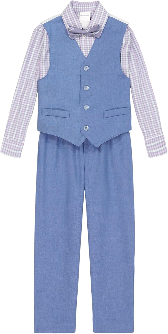 Van Heusen Boys' 4-Piece Formal Suit Set, Vest, Pants, Collared Dress Shirt, and Tie