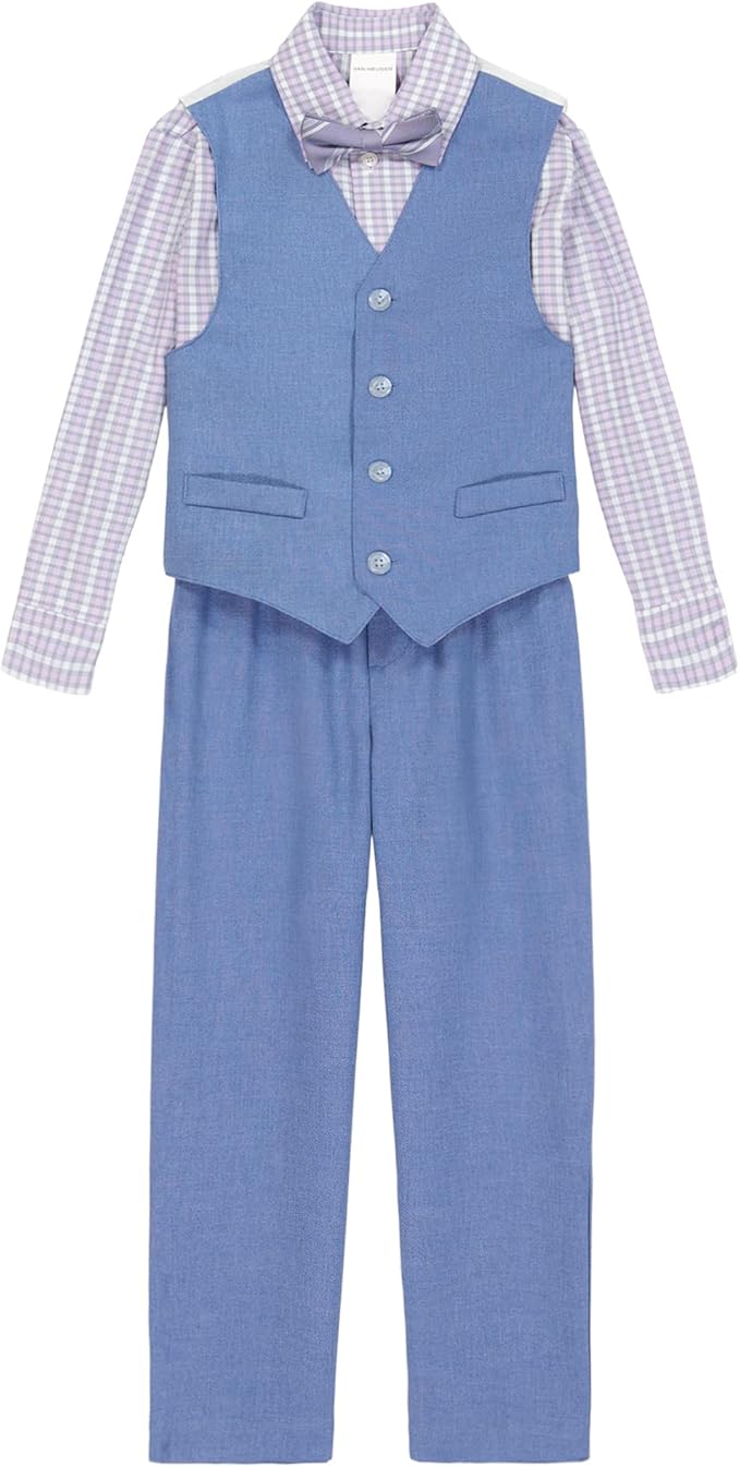 Van Heusen Boys' 4-Piece Formal Suit Set, Vest, Pants, Collared Dress Shirt, and Tie