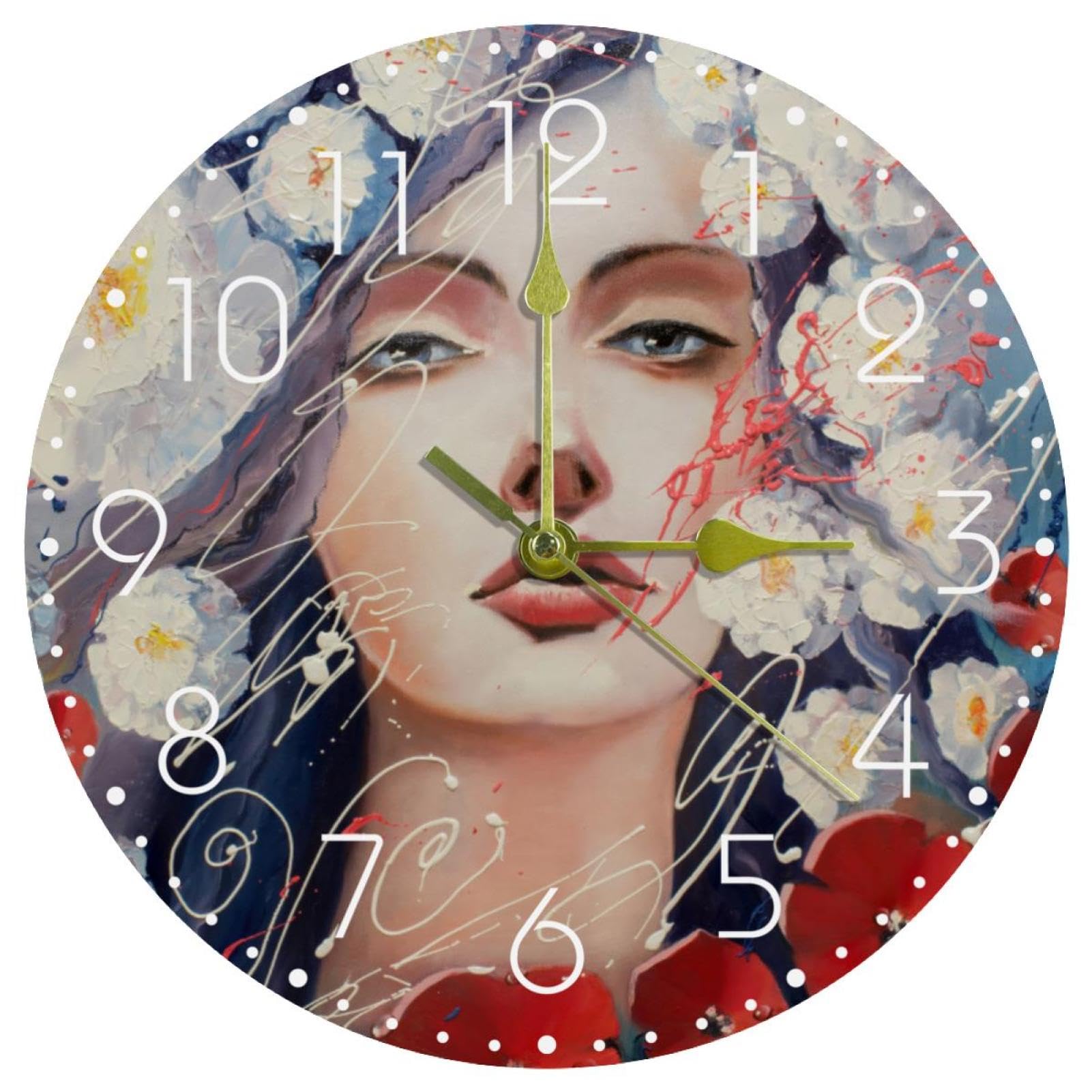 Horloge murale en acrylique de 25,4 cm ronde à piles pour déco salon