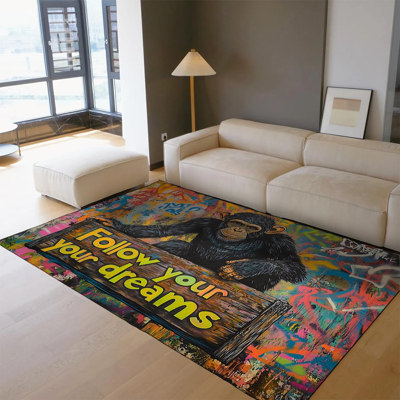 Tapis Boho Graffiti Chimp 140x200 cm tapis de salon lavable et coloré
