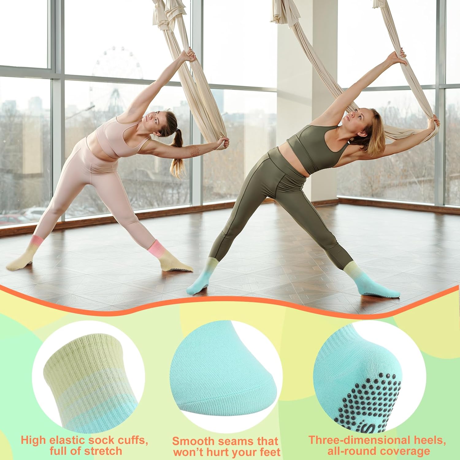 Jspupifip 6 Pairs Non Slip Yoga Socks for Women, Gradient Pilates Socks with Grips for Yoga Ballet Dance Workout Home Hospital - Image 6