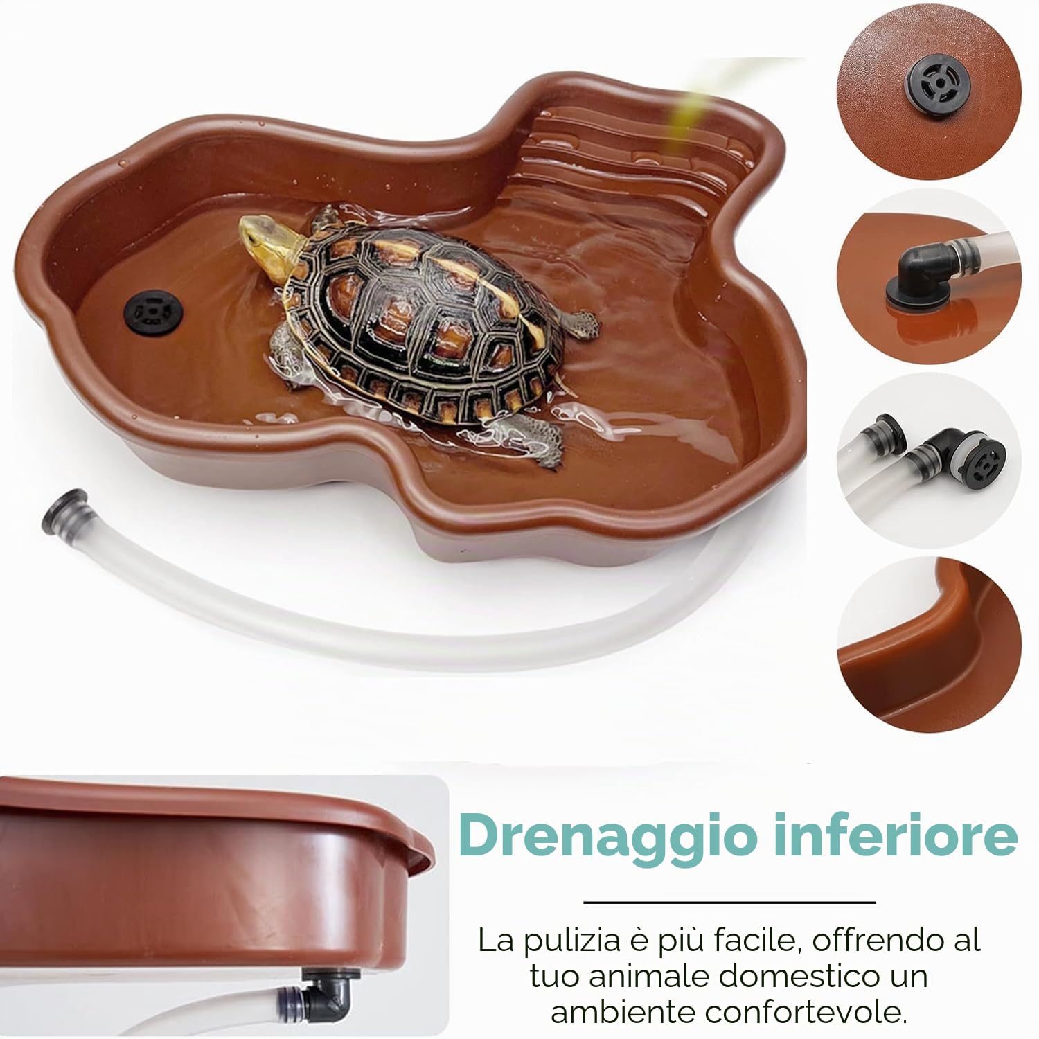 MEISO Vasca per Tartarughe, Bagno per Rettili, Vasca per Tartarughe Terrestri in Plastica con Rampa Antiscivolo, Piscina per Tartarughe, Ciotola Acqua per Rettili, Mangiatoia per Rettili con Drenaggio