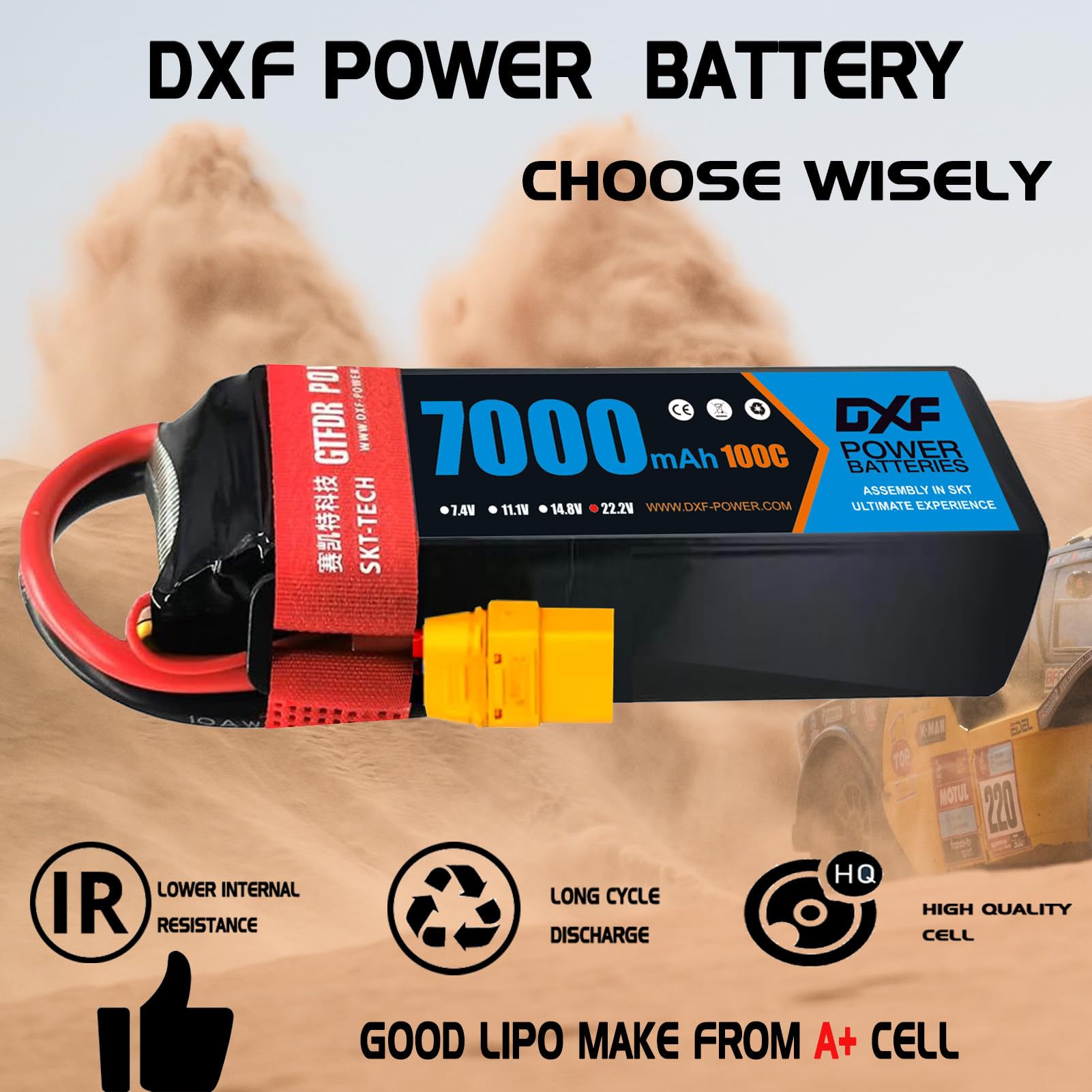 DXF 6S Lipo akumulator 22,2V 100C 7000 mAh RC akumulator z wtyczką XT90 do RC Car RC Ciężarówka RC samochód ciężarowy Helicopter RC Hobby（2PCS）
