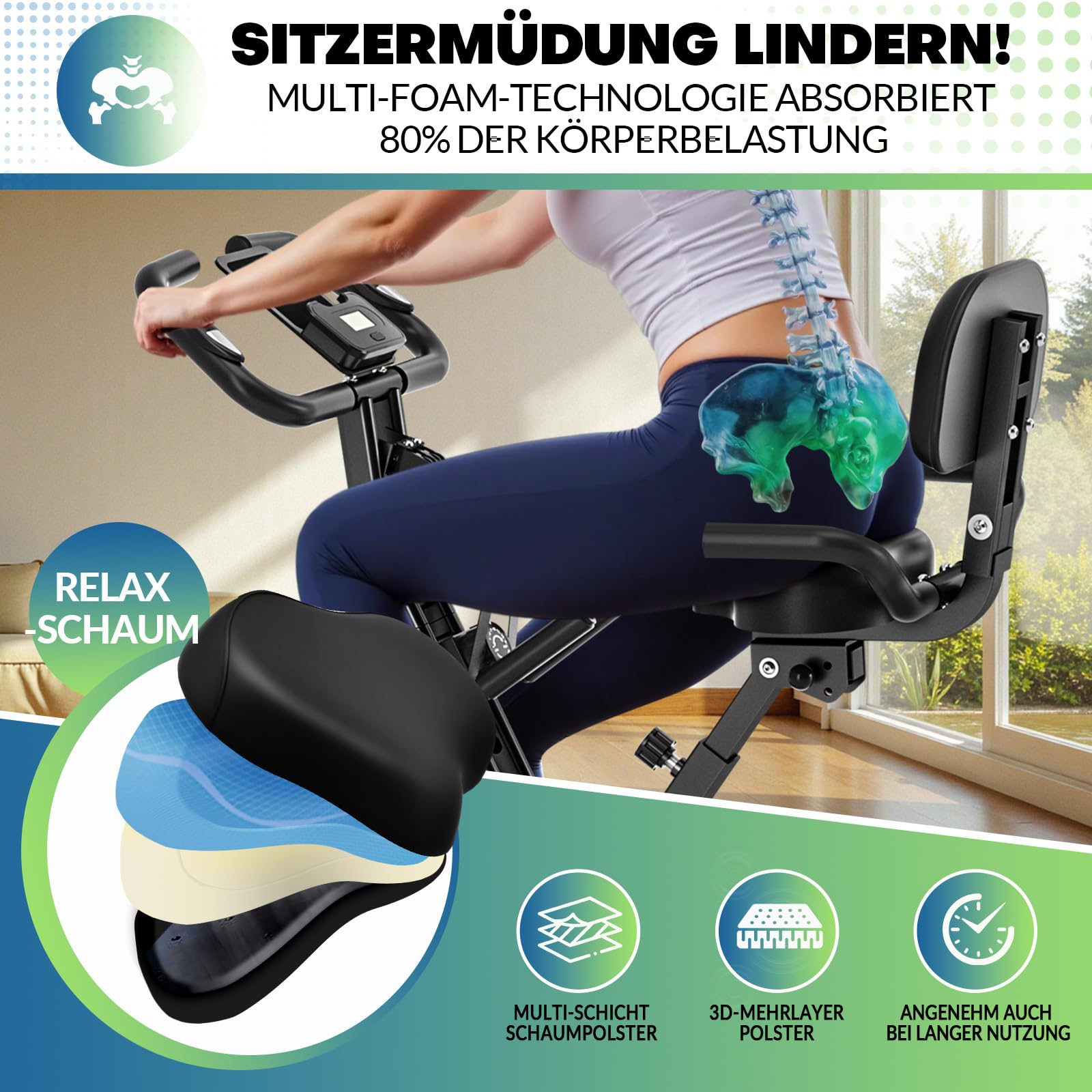 Heimtrainer Fahrrad Klappbar, SLUNSE FITNESS Neu Hometrainer Fahrrad mit 16-stufiger Magnetwiderstand, Ergometer Heimtrainer mit 10dB extra Leise, Indoor Bike für Kardio-Training zu Hause, Bis 160KG