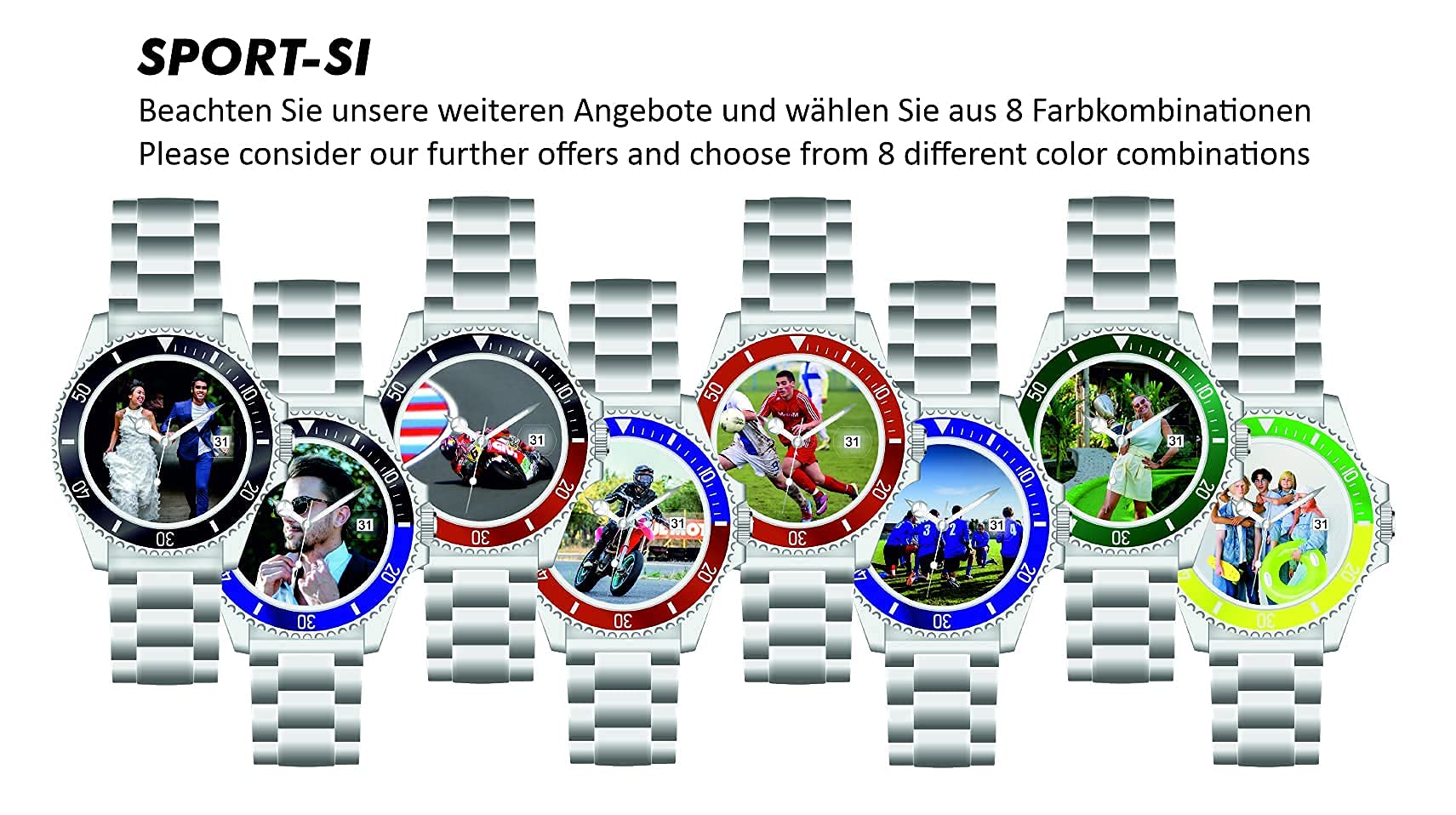 memories Reloj con foto con foto, diámetro de 40 mm, acero inoxidable, pulsera de 3 bares, indicador de fecha, fabricado en Alemania, plata, Pulsera