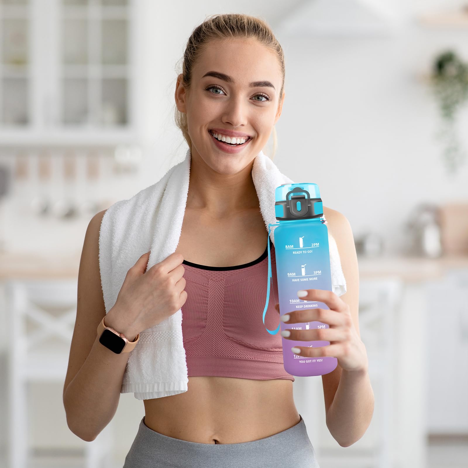 Botella Agua, Botella Agua 1 Litro con Filtro, Cantimplora Infantil Reutilizable con Marca de Tiempo, Cantimplora con Eslogan Motivacional, Fácil de Limpiar, para la Escuela, Deportes, Camping, Gym