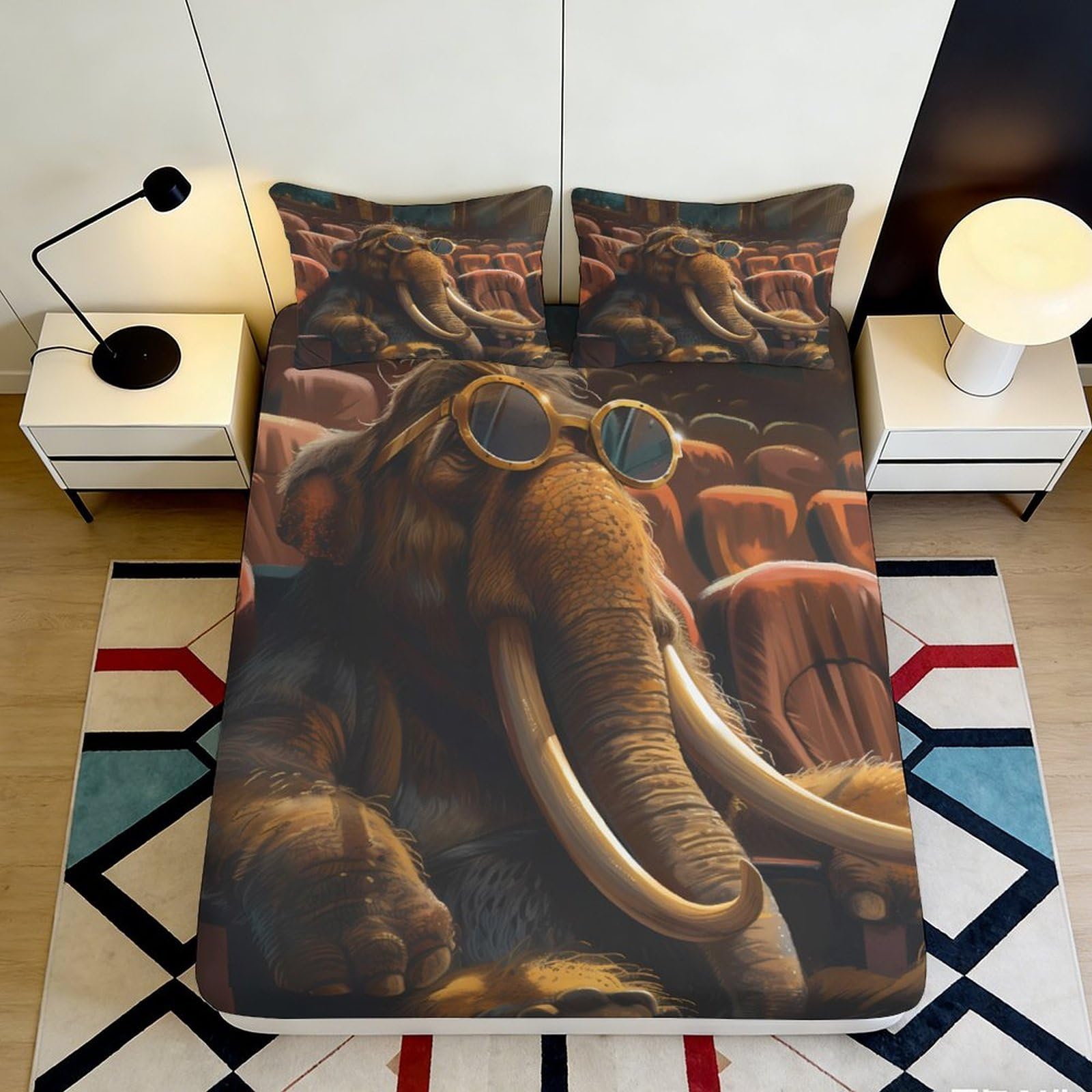 Decorative Mammoth Fitted Sheet 3D Printed Soft Touch Microfiber Home Decor Piece, Bed Sheet for Apartment Bedding, Durable Construction, Wrinkle Resistant, Bedroom Accent, Mattress Cover 90x200x25cm