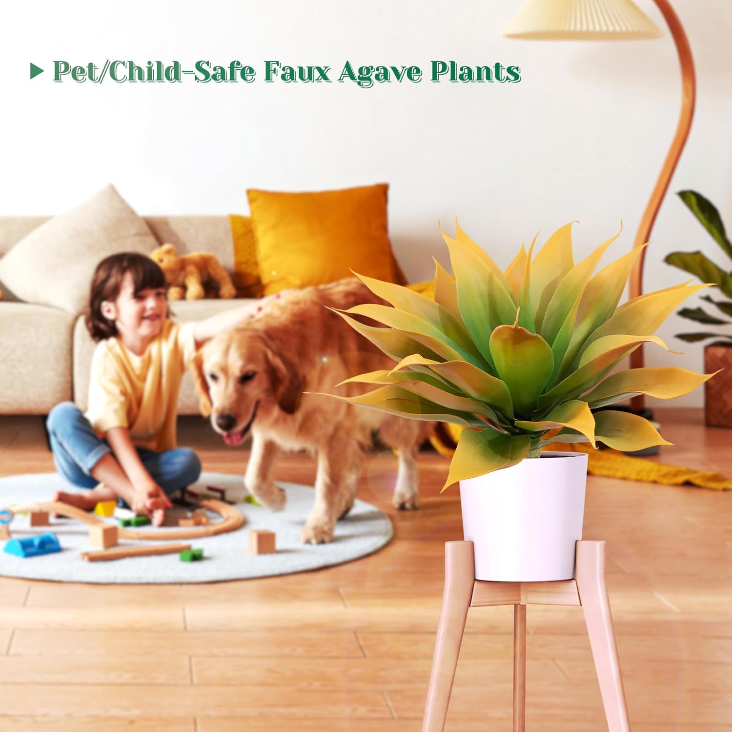 2Pack Fake Agave Plants 18 Inch Large Artificial Succulents Realistic UV Resistant Faux Aesthetic Plants for Outdoors Tropical Plant Greenery for Home Garden Front Porch Decor - 21Leaves, Yellow - Image 4