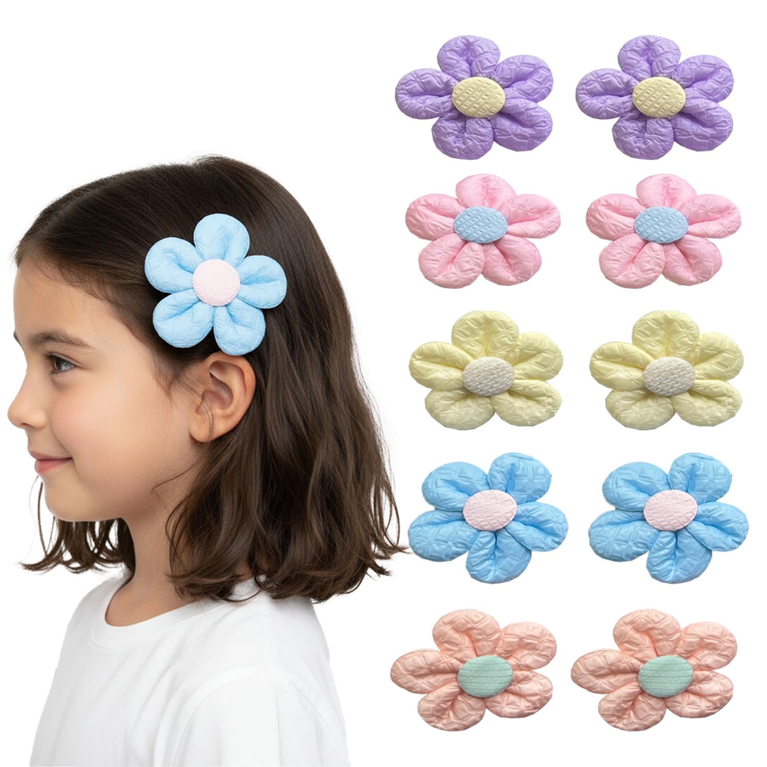 KARP Flower Hair Clips for Girls – 10Pcs Colorful Fabric Floral Barrettes with Textured Centers – Cute Accessories for Toddlers, Kids & Baby Girls – Soft Petal Design for Everyday & Party(Hair Pin (K2512)-Style-2)-picture-26