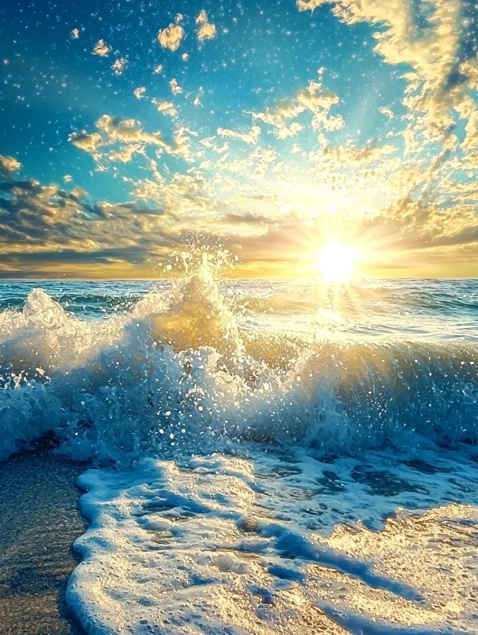 Henypt Stamped Cross Stitch Kits Sunrise at sea Landscape DIY Needlepoint Set for Beginners The Elderly with Accessories Living Room/Bedroom Wall Hangings 14CT 80x100cm