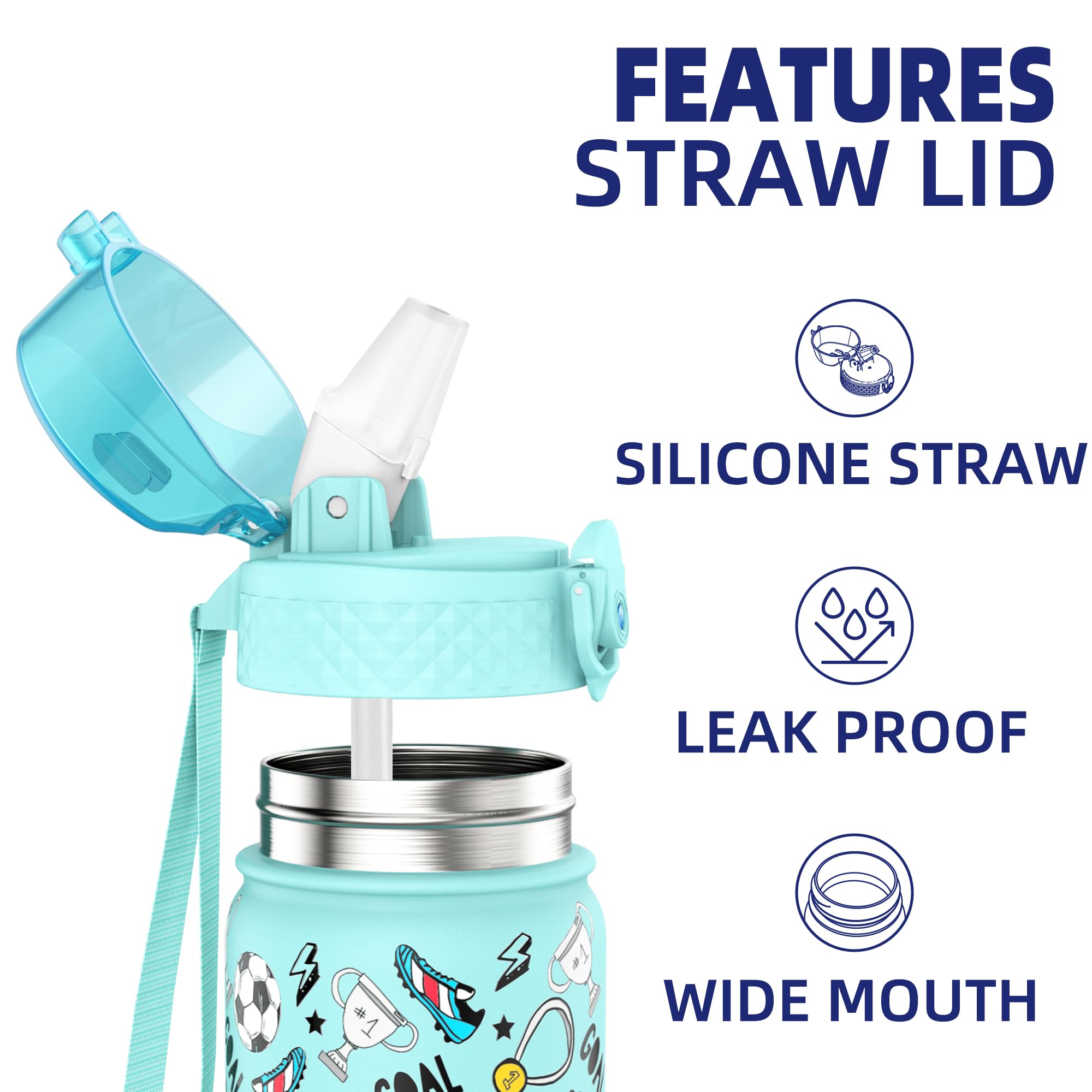 GOPPUS, Borraccia ermetica per bambini con cannuccia, carina, in acciaio inossidabile a doppia parete, con isolamento sottovuoto, piccola, a prova di perdite, senza BPA, 420 ml