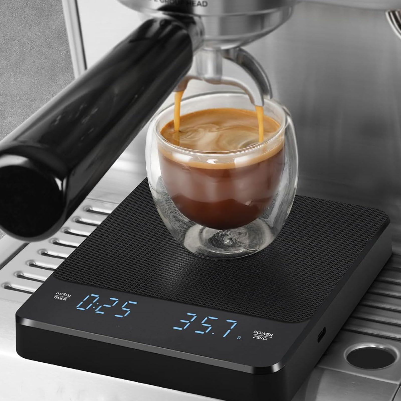VOKFLYA High-Precision Coffee Scale with Timer, 0.1g Accurate Mini Espresso Scale with Silicone Mat, Rechargeable Digital Kitchen Scale for Espresso and Pour-Over Brewing, LCD Display