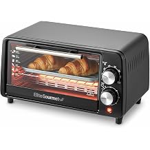 Elite Gourmet ETO449X Countertop Toaster Oven, 9.5Qt / 4-Slice Capacity, Fits 8'' Pizza, 800W Quartz Heating, 200&ndash;450&deg;F Adjustable Temperature, 30-Min Timer, Compact Mini Oven, Black