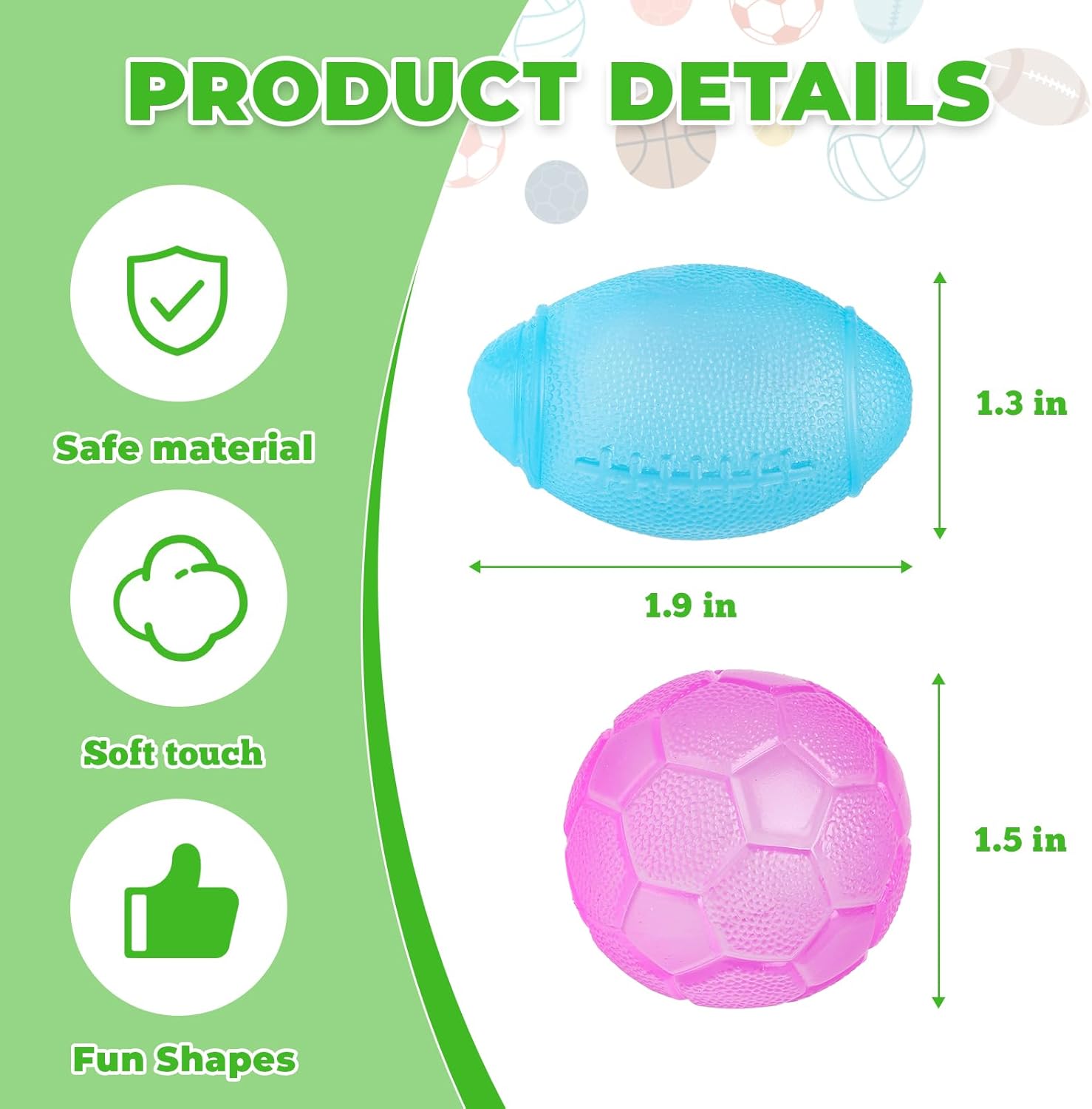5 Pack -Taba Squishy Soft Silicone Squeeze Balls Toys,Sports Ball Stress Relief Toys,Tennis，Football，Basketball，Volleyball，Rugby,Squishy Fidget Toys Set,Gifts for Kids, Party Favors