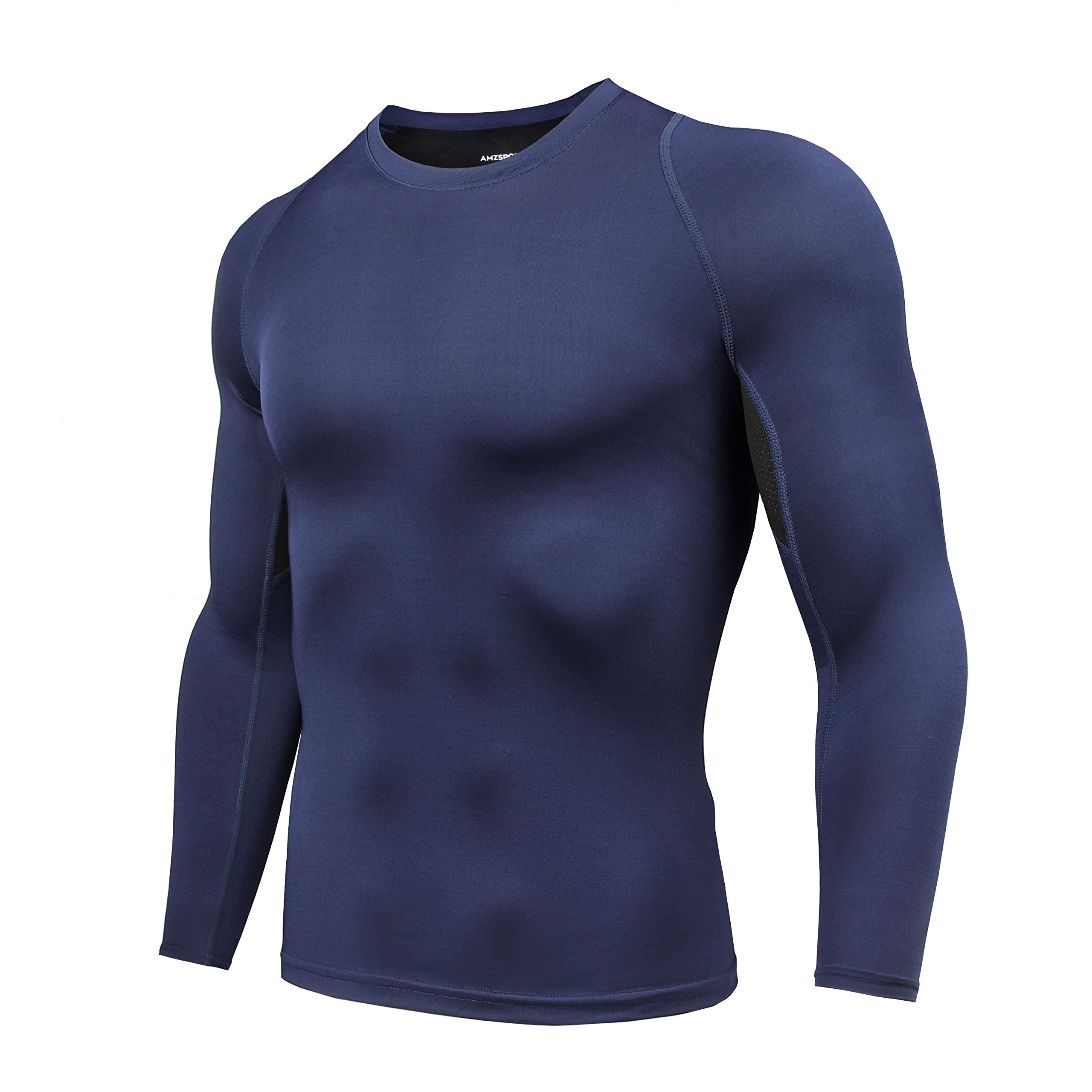 AMZSPORT Camicia a Compressione da Uomo, Maglietta a Maniche Lunghe Cool Dry Layer Fitness Top