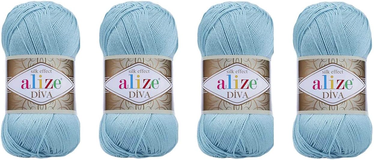 Hand Knitting Yarn 100% Microfiber Acrylic Yarn Alize Diva Silk Effect Thread Crochet Art Lace Craft Lot of 4 skeins 400gr 1532yds (346)