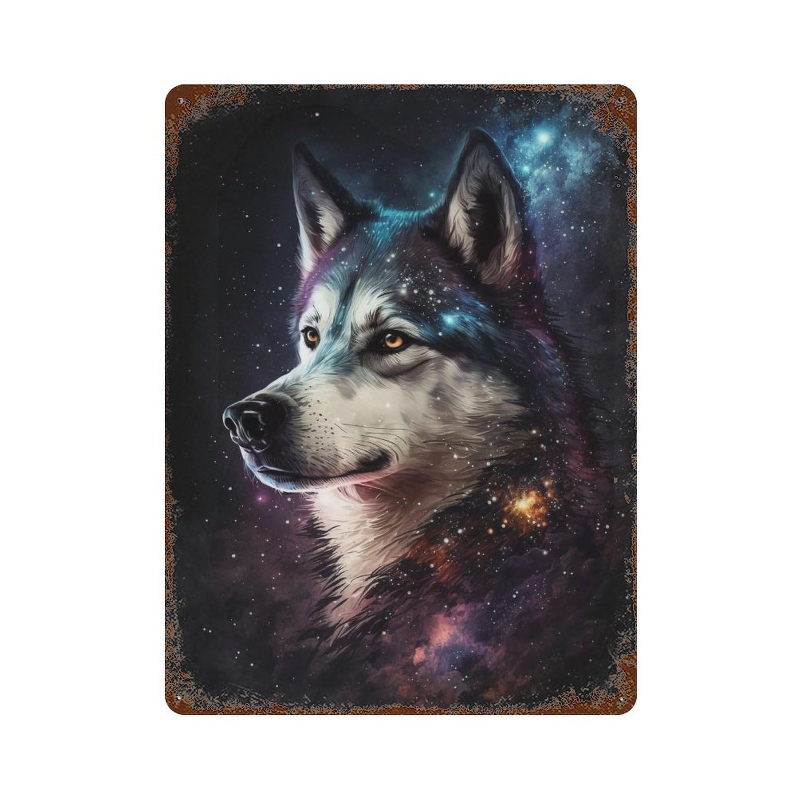 Galactic Wolf Portrait-19 Retro Metal Sign 15.7"x11.8", Novelty Wall Decor for Farmhouse, Kitchen And Entryway Decor