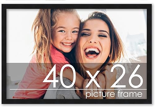 Poster Palooza Marco de fotos de madera maciza color negro de 40 x 26 pulgadas, acrílico UV, respaldo de tablero de espuma y accesorios para colgar