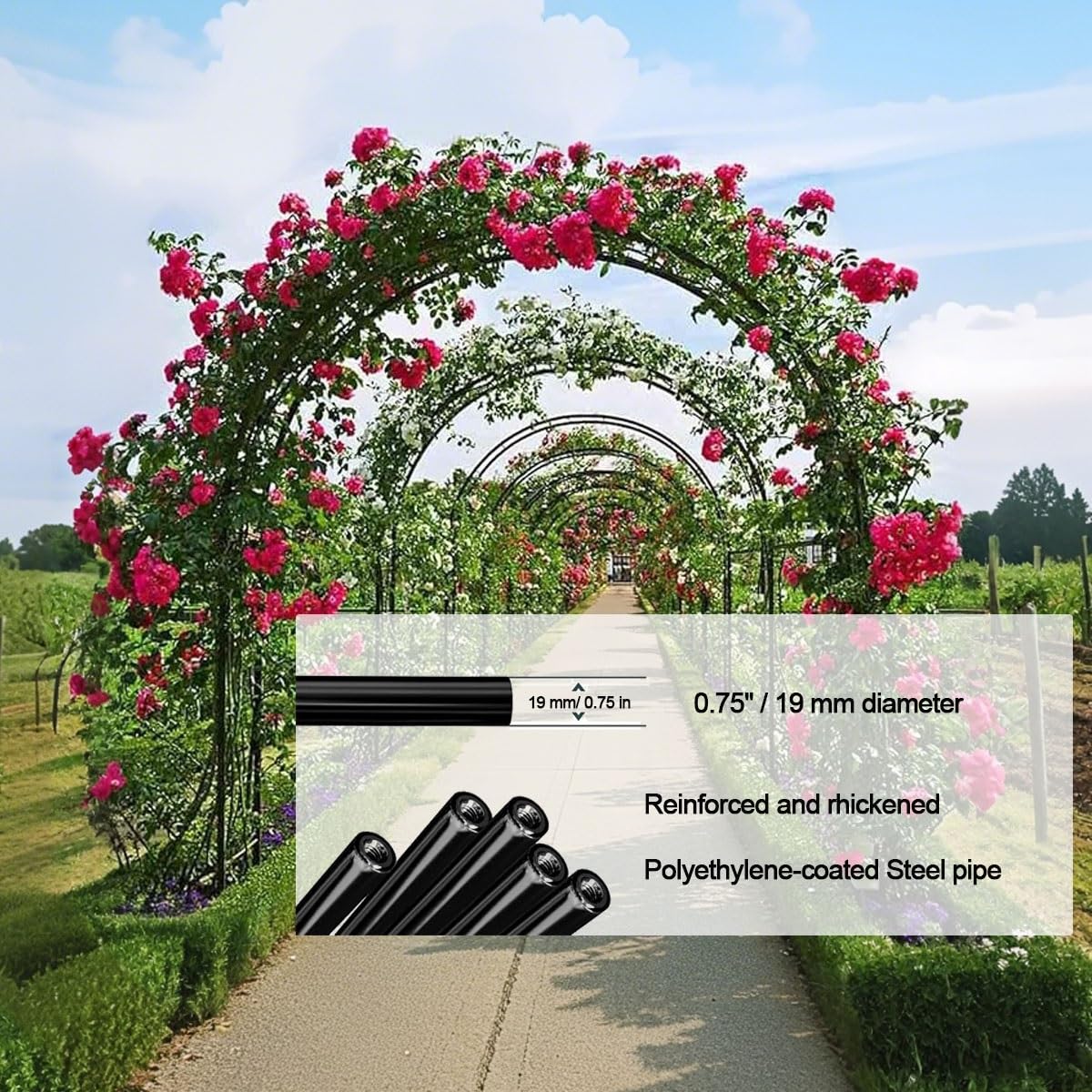 Gartenbogen aus Metall, rostfrei, für Hochzeit, Torbogen, Rankgitter für den Außenbereich, Terrasse und Hinterhof, Rasen, Dekoration, Pergola-Stütze (B 1 x H 2,2 m)