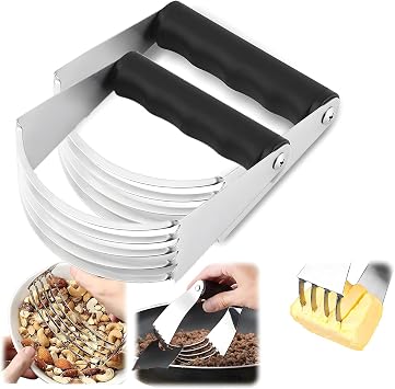 2er Pack Stainless Steel Pastry Blender Cutter and Bench Scraper Set, Efficient Multipurpose Kitchen Baking Tool with Ergonomic Grip Handle for Nut, Pie and Dough Processing Cutter