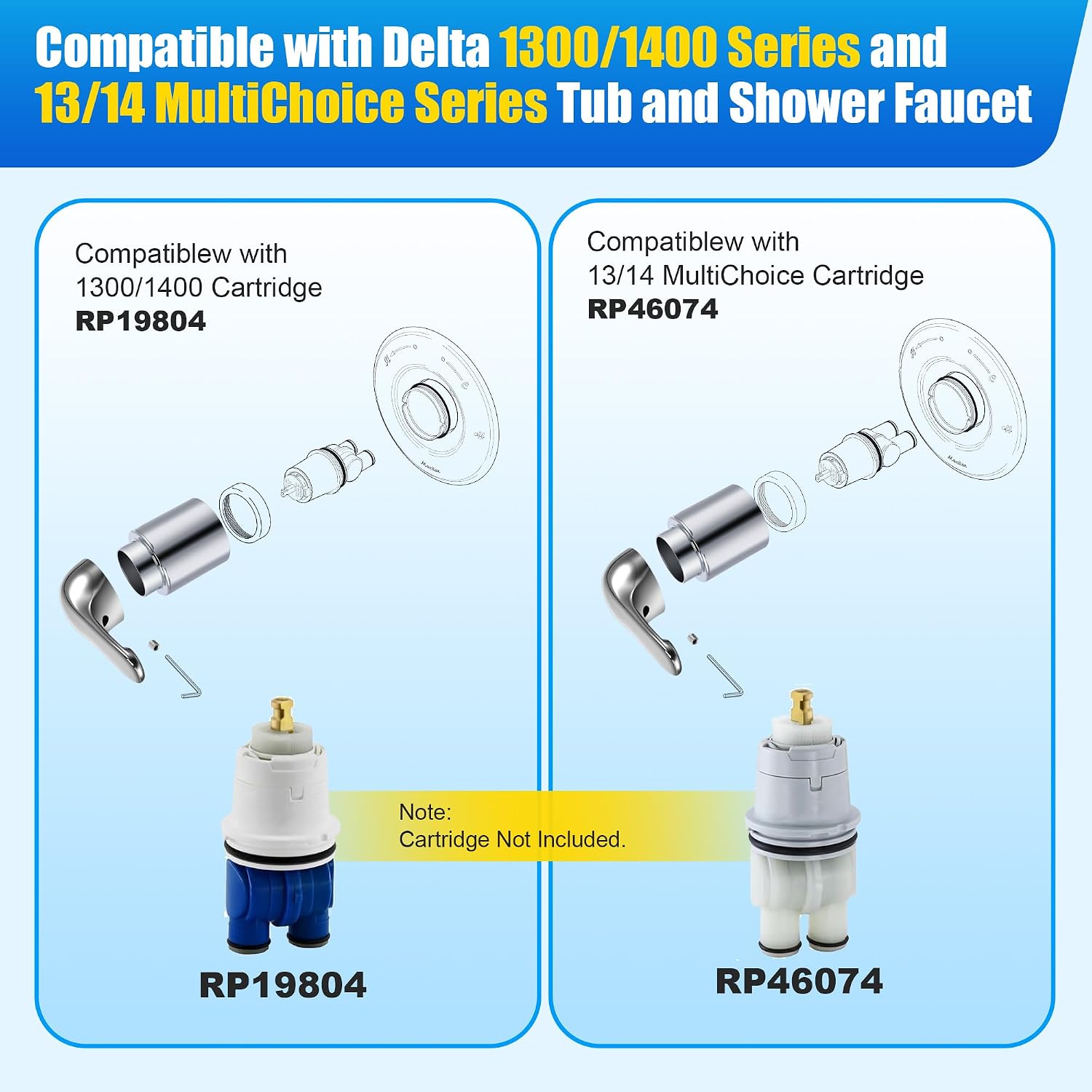 Single Metal Lever Handle and Trim Sleeve, Compatible with Delta H79 and RP22735, Compatible with Delta 1300/1400 Series and 13/14 MultiChoice Series Tub and Shower Faucet, Chrome