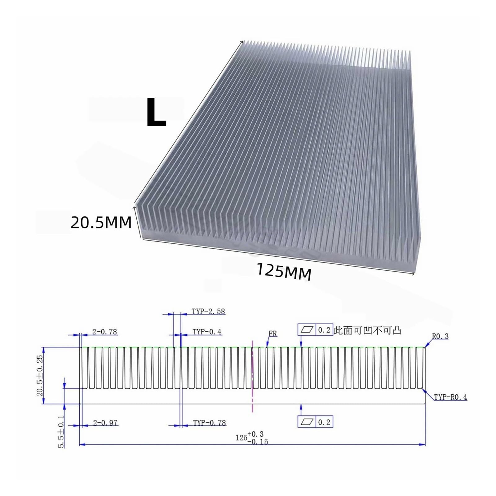 Radiador disipador de calor extrudido de aluminio para disipación de calor con chip electrónico LED, 115 x 50, 125 x 50, 125 x 20,5, 140 x 20 mm, 120 x 36 mm (SK05, L 150 mm)