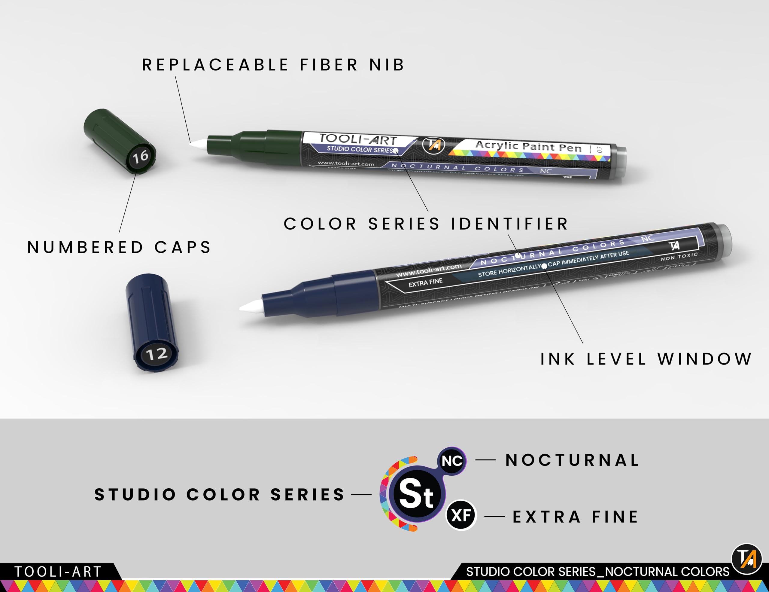 Studio Colour Series Lot de 28 marqueurs de peinture acrylique à pointe extra fine de 0,7 mm pour peinture sur roche, verre, tasses, bois, métal, toile, bricolage, détails Non toxique à base d'eau