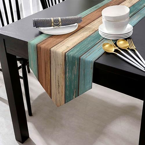 Miniatura 2 de PIEPLE Camino de mesa rústico verde azulado de lino de algodón de 13 x 72 pulgadas de largo, bufandas de tocador, mantel de granja para cocina,