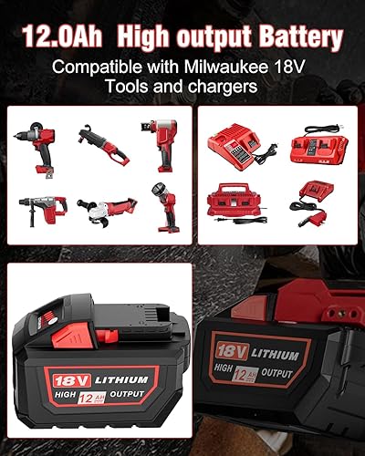 Miniatura 4 de HOCHSTERN Reemplazo de 18 V 12.0Ah para batería Milwaukee M-18 de alto rendimiento compatible con baterías Milwaukee de 18 voltios 48-11-1862