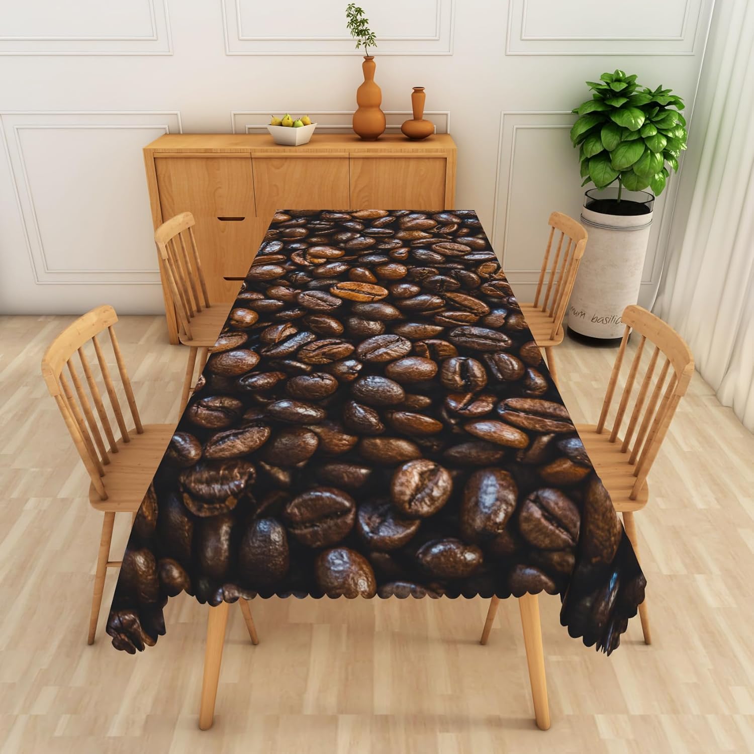 Leyiyi Coffee Beans Tablecloths Coffee with Roasted Beans Rectangle Tablecloth Waterproof Spill Proof Rectangle Table Cloth Cover for Dining Room Kitchen Coffee Shop Decorations 54x78inch