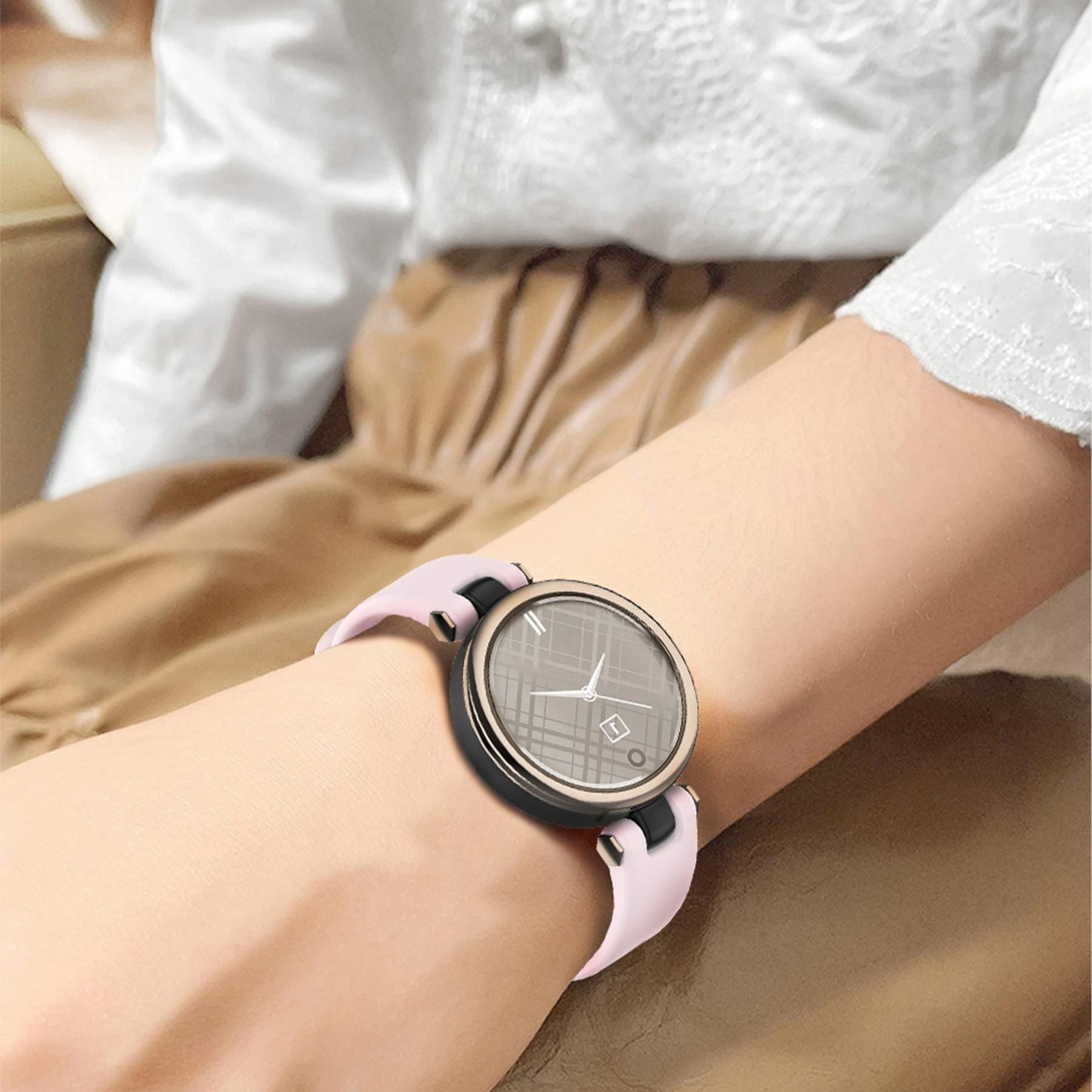 Bracelet de rechange en acier inoxydable milanais et silicone pour montre connectée Garmin Lily, or rose + blanc