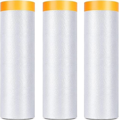 KUANVE Paquete de 3 cintas y cortinas, 5 x 65.6 pies de película de enmascaramiento precintada para pintura de automóviles, película protectora de