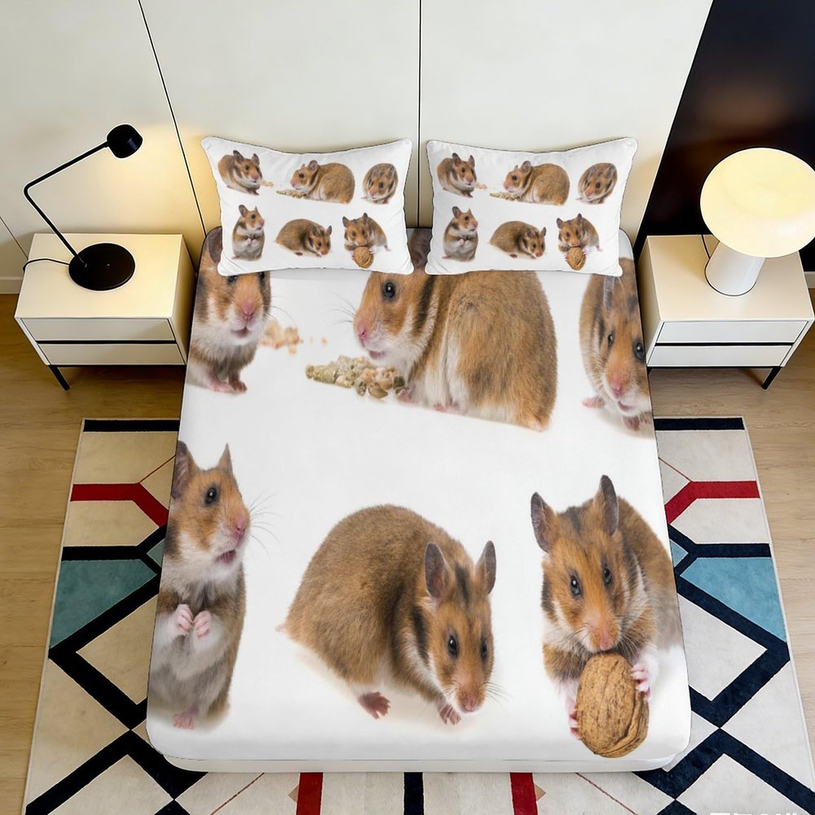 3D Printed Cute Hamster Fitted Sheet Microfiber Soft Animal Cartoon Bed Cover for Bedroom Dorm Mattress Decor 90x200x25cm