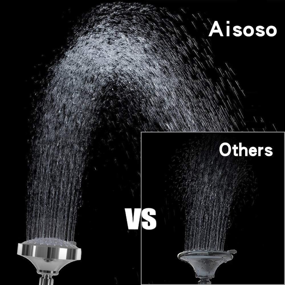 Shower Head High Pressure Rain Fixed Showerhead 5-Setting with Adjustable Metal Swivel Ball Joint - Relaxed Shower Experience Even at Low Water Flow & Pressure Aisoso