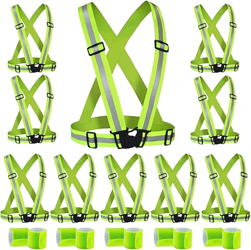 Miniatura 1 de Paquete de 10 chalecos reflectantes para correr con 10 bandas reflectantes de bofetada, chaleco de seguridad reflectante de alta visibilidad