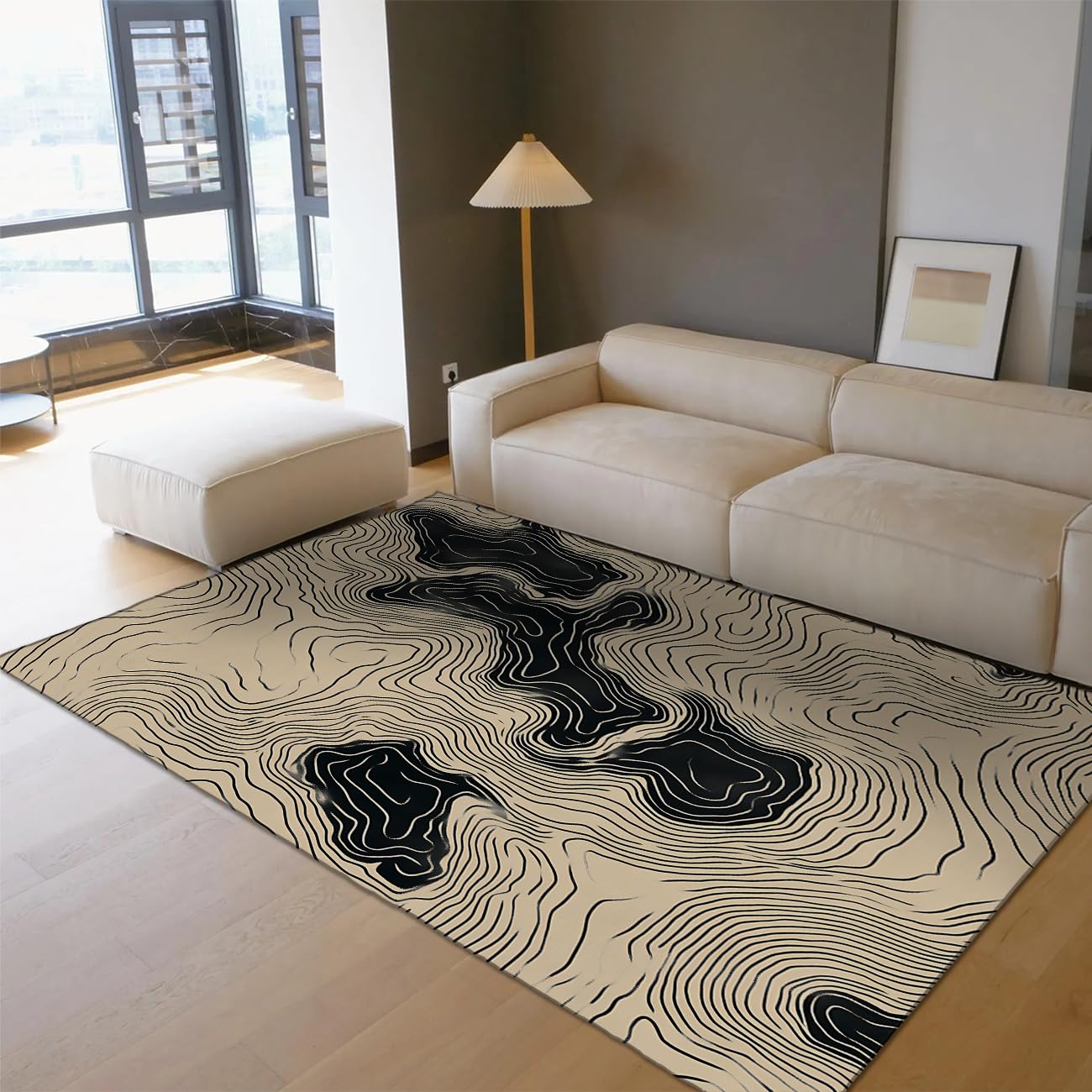 Tapis topographique antidérapant grand format lignes noires