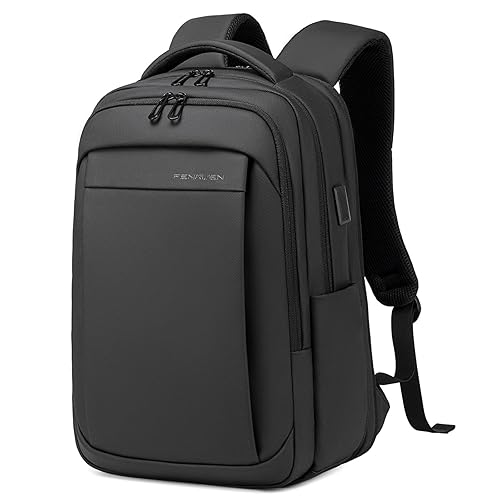 FENRUIEN Expandable Travel Backpack for Men, Water Resistant Computer Backpack with USB Charging Port，Black Laptop Bag 17.3 Inch