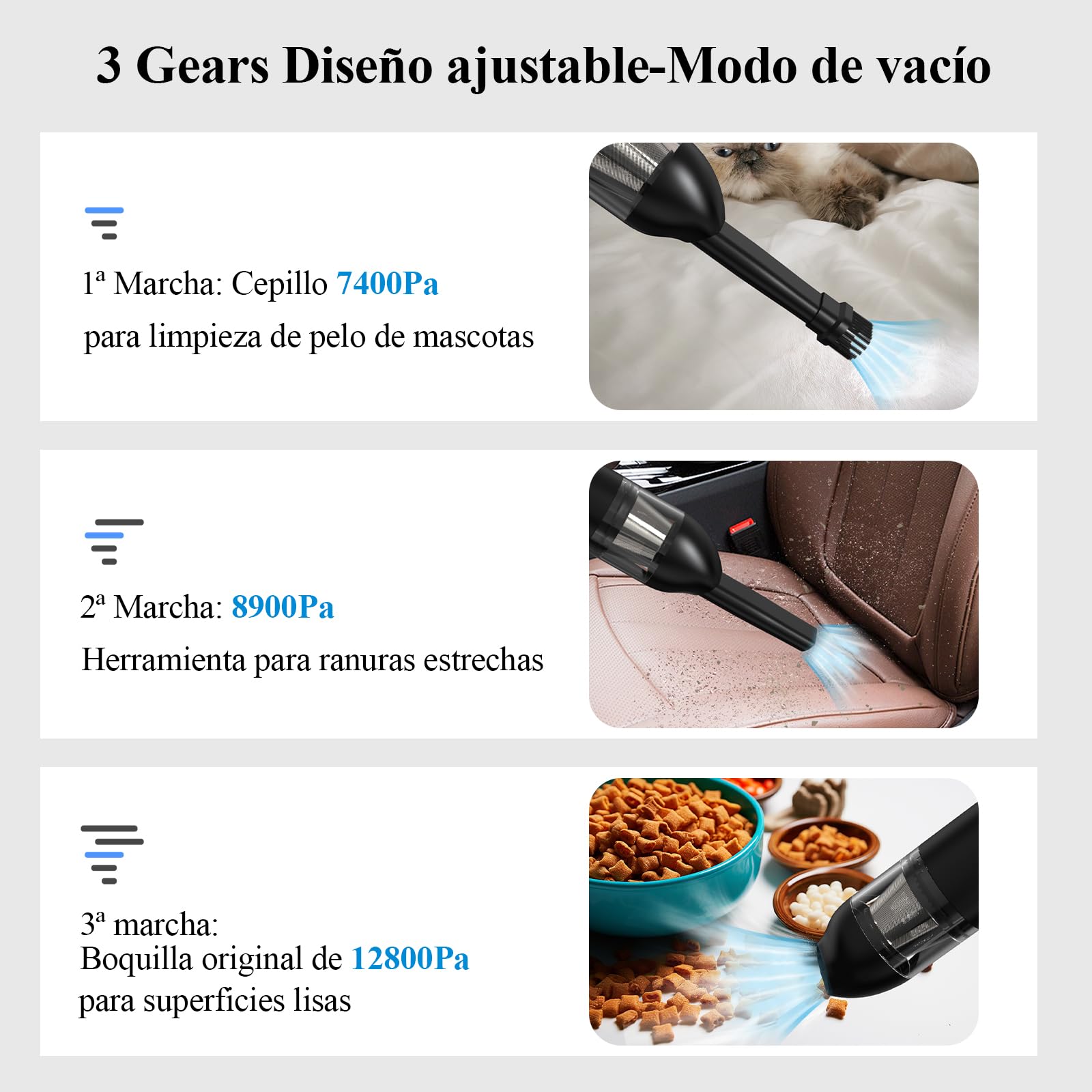 Minthouz Mini Aspiradora de Mano 3 in 1 Multifunción 120W Soplador de Polvo Eléctrico 12800PA, USB 7500mAH Aspirador Coche Potente,para el Hogar Mascota/Ordenador/Teclado