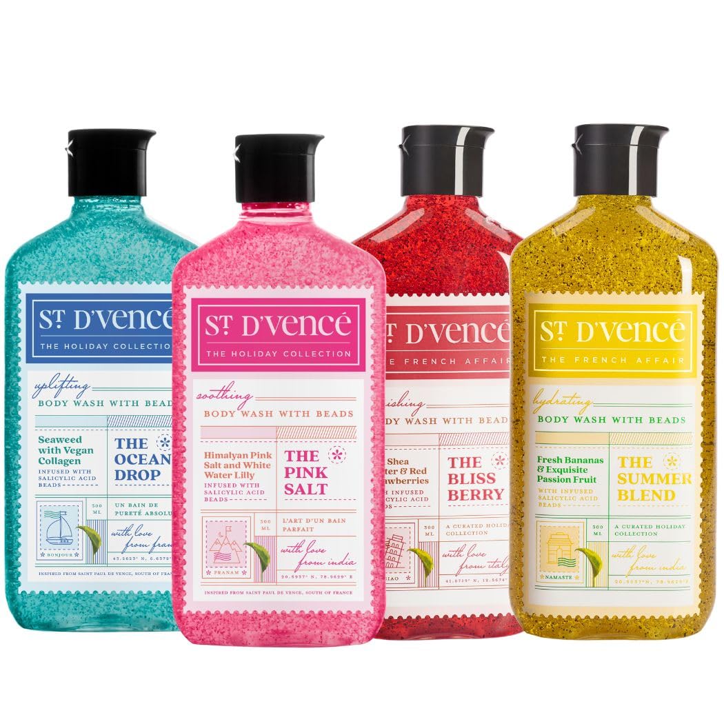 ST. D'VENCE Shut the Soap Up Exfoliating Body Wash Shower Gel for Women & Men | Paraben & Sulphate Free | Moisturising Body Wash for Dry Skin Combo - 300 ml (Pack of 4) (Super Saver)