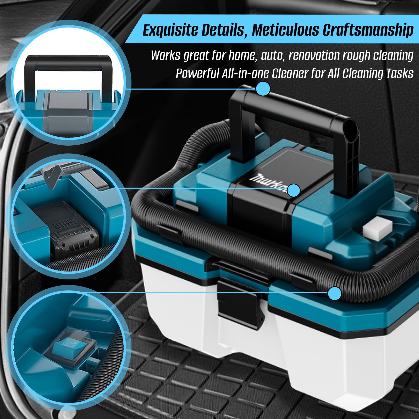 Aspiradora InaláMbrica Para SóLidos Y LíQuidos, Aspiradora De Taller 3 En 1 Con Correa Para El Hombro Und Capacidad 15 Litros DepóSito Gran Aspiradora Para Coche Para Hogar Garaje Coche Y Taller