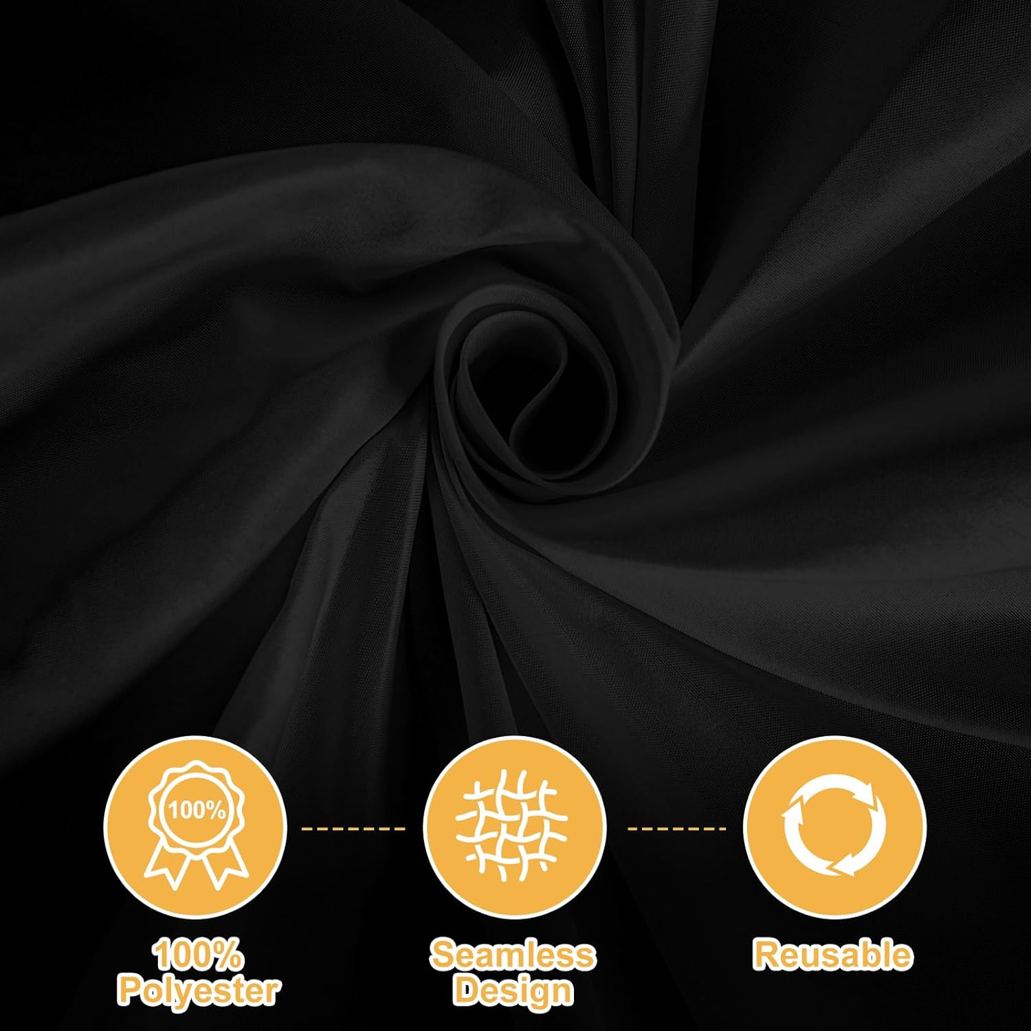 6 Pack 132 In Round Black Tablecloths - Reusable Polyester Table Covers – Protect from Spills (Not Waterproof) – for Weddings, Banquets, Parties – Ships Folded, Wrinkles Likely, Steam Before Use - Image 5