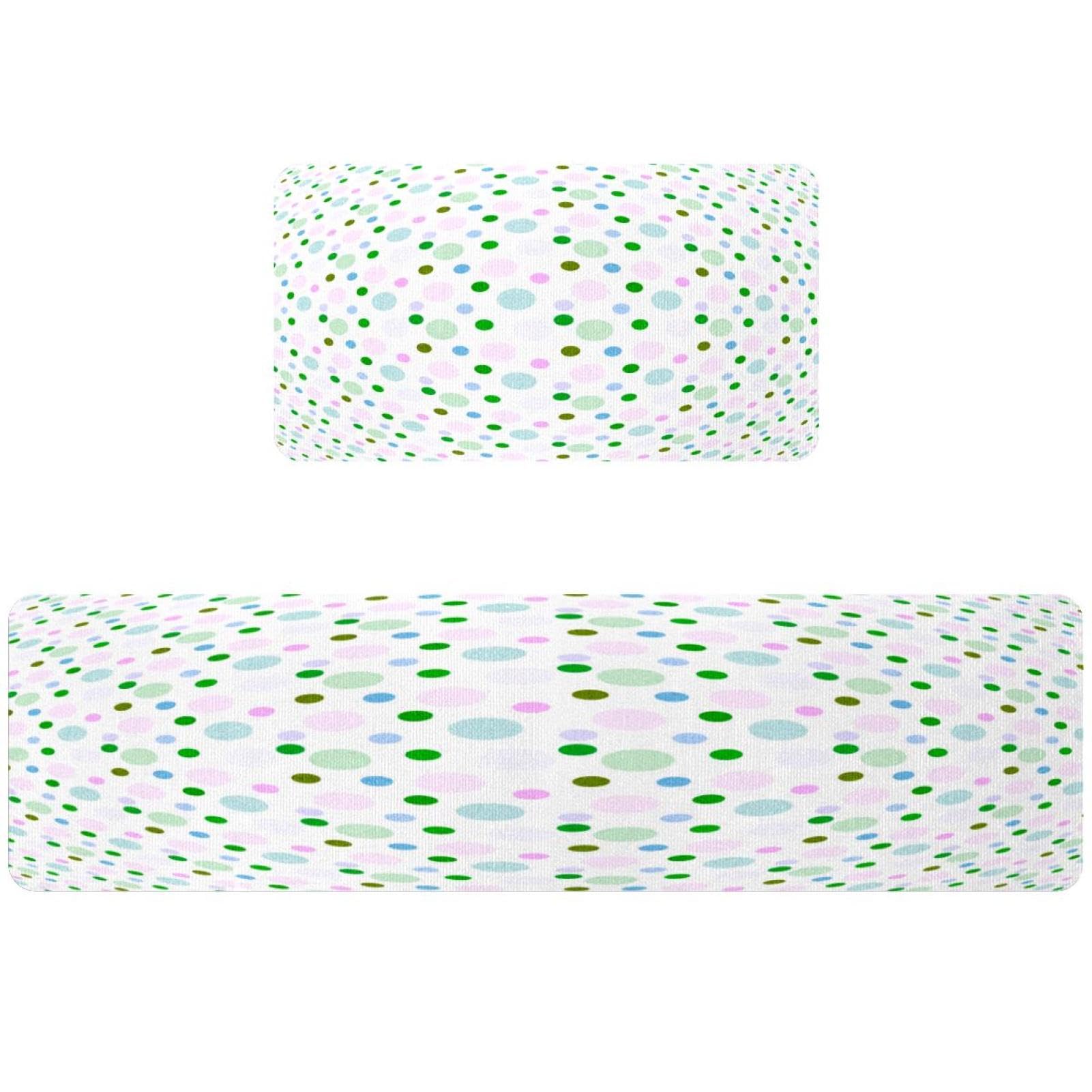 Lot de 2 tapis de cuisine antidérapants et lavables à pois colorés