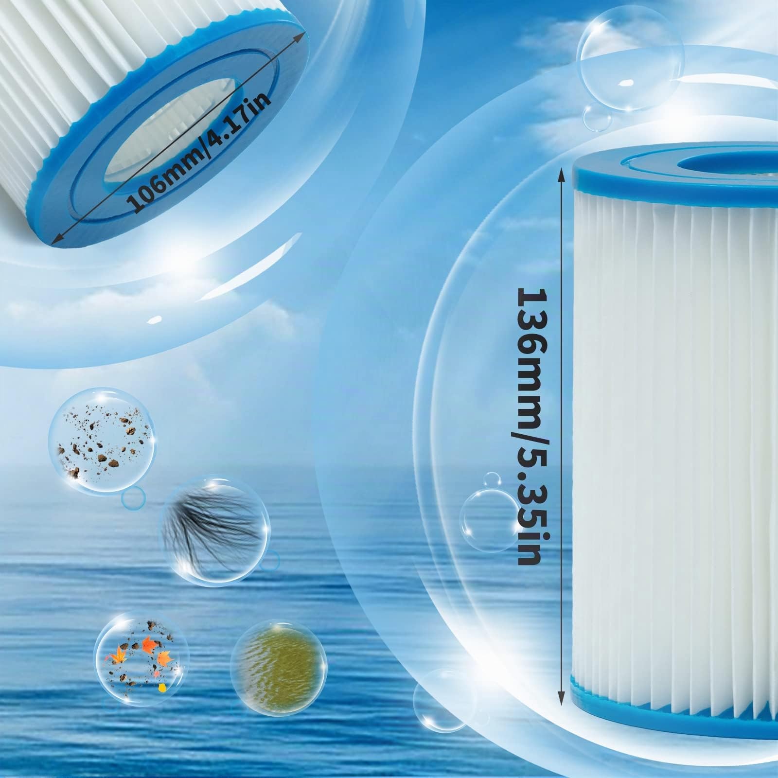 2/4 Cartuchos de Filtro para Piscina Tipo II, Aptos para Bestway 58094, para Bestway filtros 530/800 GAL/h (4 PCS)