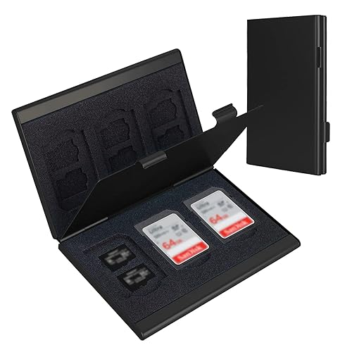 SD Card Holder, SD Card Case,LAVILI CF Memory Card Holder Case Aluminum Alloy Hard Shell, Double-Layer Capacity for 6SD Cards and 12 TF Cards Black Color - Black